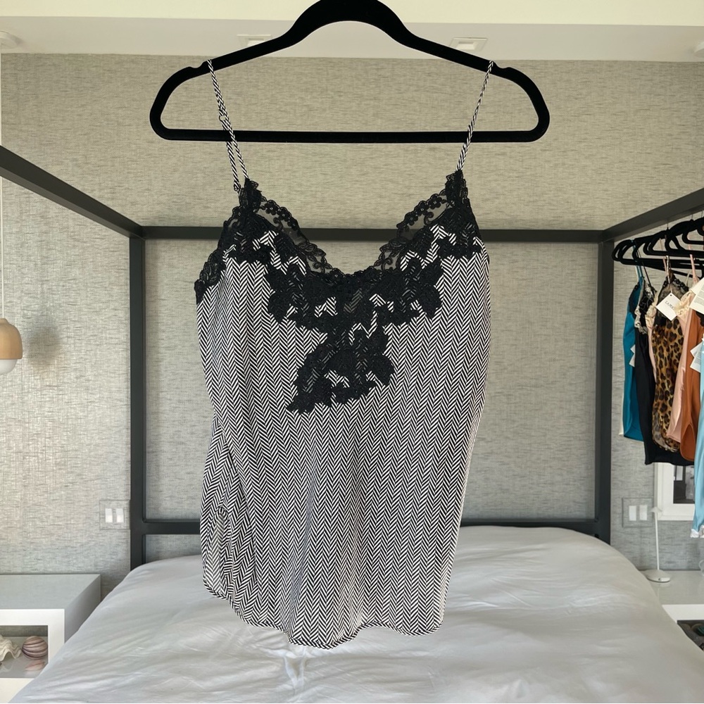 La Perla Maison Silk Black White Tank Top Cami Lingerie NEW